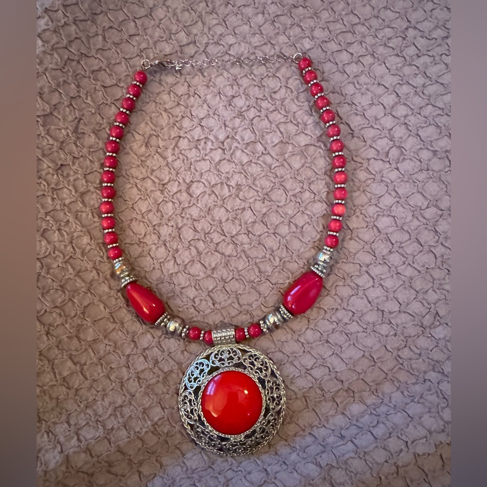 Bundle 3 for $10 Red and Silver toned Beaded Necklace